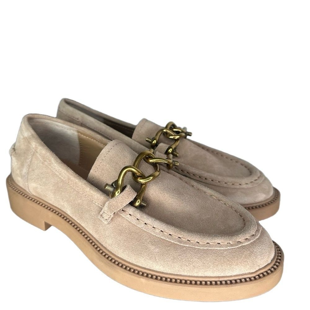 Steve Madden Loafers 8 Suede Gold Bit Cushioned Work Chic Casual Beige Karmine